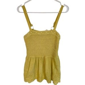 Hem & Thread Boho Crochet Eyelet Peplum Top - Mustard Yellow -‎ Small Women's